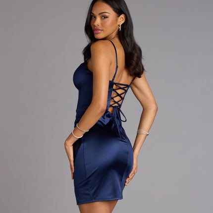 Becca Satin Corset Lace-Up Mini Dress — photo 6