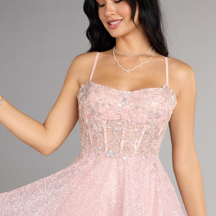 Athena Glitter Corset Lace-Up Skater Dress — photo 4