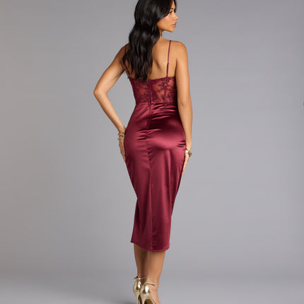Elena Corset Satin Midi Formal Dress — photo 2