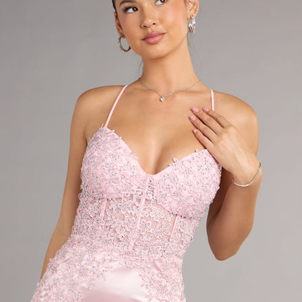Bertha Corset Lace-Up Satin Mini Dress — photo 3