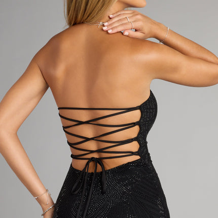 Nicole Rhinestone Lace-Up Strapless Mini Dress — photo 4