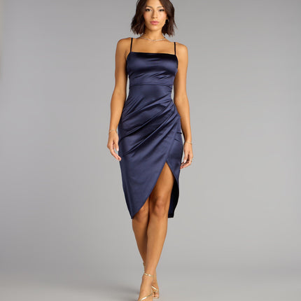 Windsor Madelyn Satin Lace-Up Midi Formal Dress