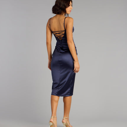 Windsor Madelyn Satin Lace-Up Midi Formal Dress