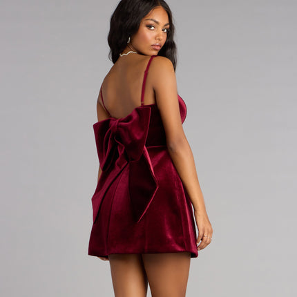 Analeah Woven Velvet Bow Mini Dress — photo 1