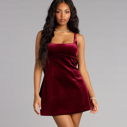 Analeah Woven Velvet Bow Mini Dress — photo 2