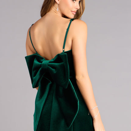 Analeah Woven Velvet Bow Mini Dress — photo 9