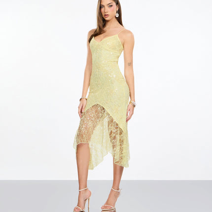 Roxie Beaded Lace Asymmetrical Midi Dress — photo 1