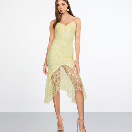 Roxie Beaded Lace Asymmetrical Midi Dress — photo 3