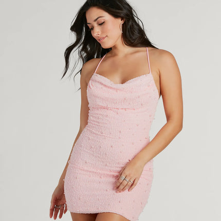 Keira Faux Pearl Strappy Open-Back Mini Dress — photo 1