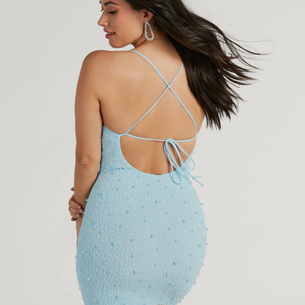 Keira Faux Pearl Strappy Open-Back Mini Dress — photo 11