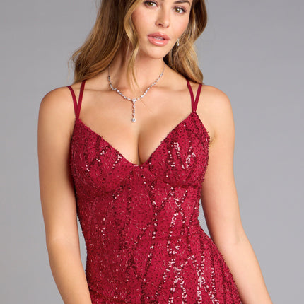Hartley Lace-Up Sequin Mesh Bodycon Mini Dress — photo 4