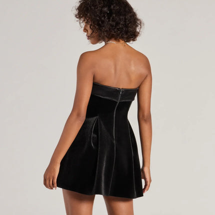 Windsor Ella Strapless Pleated Velvet Skater Dress