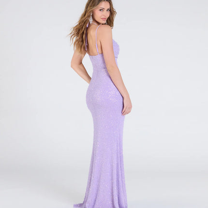 Windsor Kaitlyn Cowl Neck Slit Beaded Sequin Formal Dress