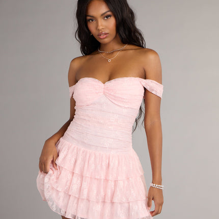 Windsor Romance Language Off-The-Shoulder Lace Mini Dress