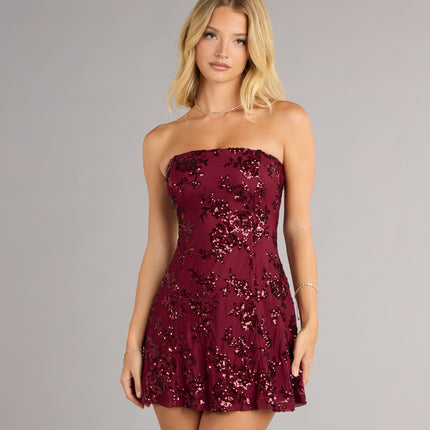 Shimmer In Bloom Floral Sequin Mini Tube Dress — photo 1