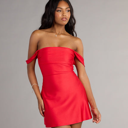 Windsor Classics Lover Off-The-Shoulder Satin A-Line Mini Dress