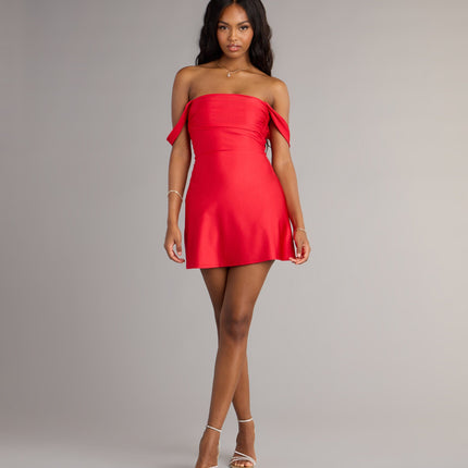 Windsor Classics Lover Off-The-Shoulder Satin A-Line Mini Dress