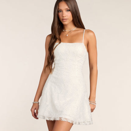 Forget Me Not Lace-Up Sequin Lace Mini Dress — photo 2