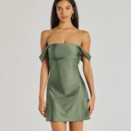Classics Lover Off-The-Shoulder Satin A-Line Mini Dress — photo 2