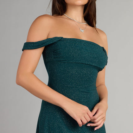 Windsor Classic Glitz Glitter Knit Off-The-Shoulder Mini Dress
