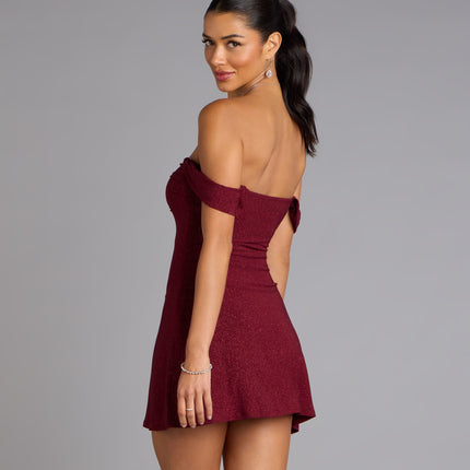 Classic Glitz Glitter Knit Off-The-Shoulder Mini Dress — photo 2