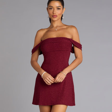 Classic Glitz Glitter Knit Off-The-Shoulder Mini Dress — photo 3