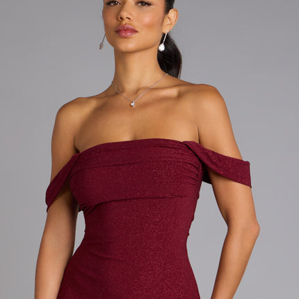 Classic Glitz Glitter Knit Off-The-Shoulder Mini Dress — photo 4