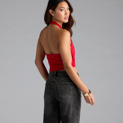 Women's Take the Plunge Sleeveless Halter Crop Top