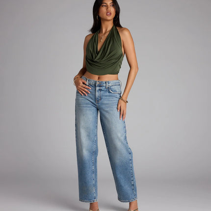 Women's Take the Plunge Sleeveless Halter Crop Top