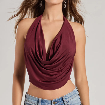 Women's Take the Plunge Sleeveless Halter Crop Top