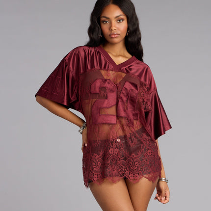 Windsor Sporty Chic Lace V-Neck 24 Graphic Jersey Top