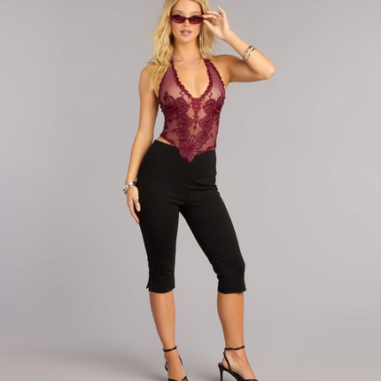 Windsor Soft Drama Lace-Up Halter Crop Top