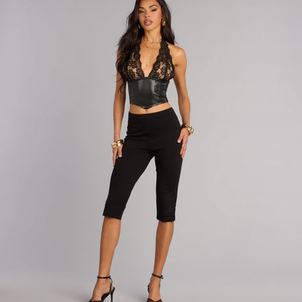 Windsor Midnight Mood Lace and Faux Leather Corset Top
