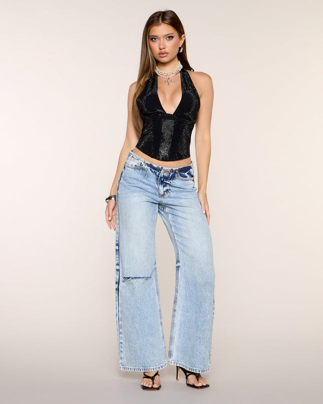 Windsor Glam Time Rhinestone Halter Corset Top