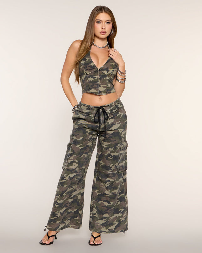Windsor She's Bold Camo Lace-Up Halter Top