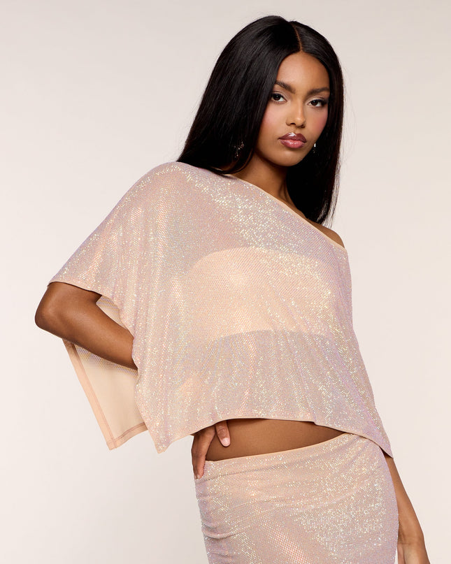Windsor Glimmer Move Rhinestone Sheer Knit Poncho