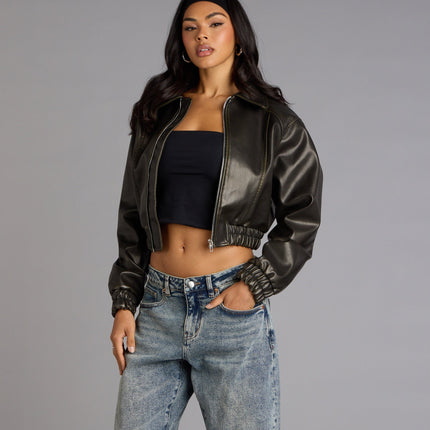 Windsor Cool Factor Faux Leather Bomber Jacket