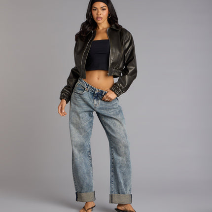 Windsor Cool Factor Faux Leather Bomber Jacket