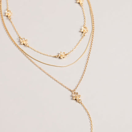 Windsor Bloom Line Rhinestone Flower Layered Necklace Set