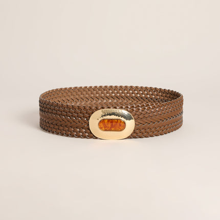Windsor Retro Wrapped Woven Faux Leather Stone Buckle Belt